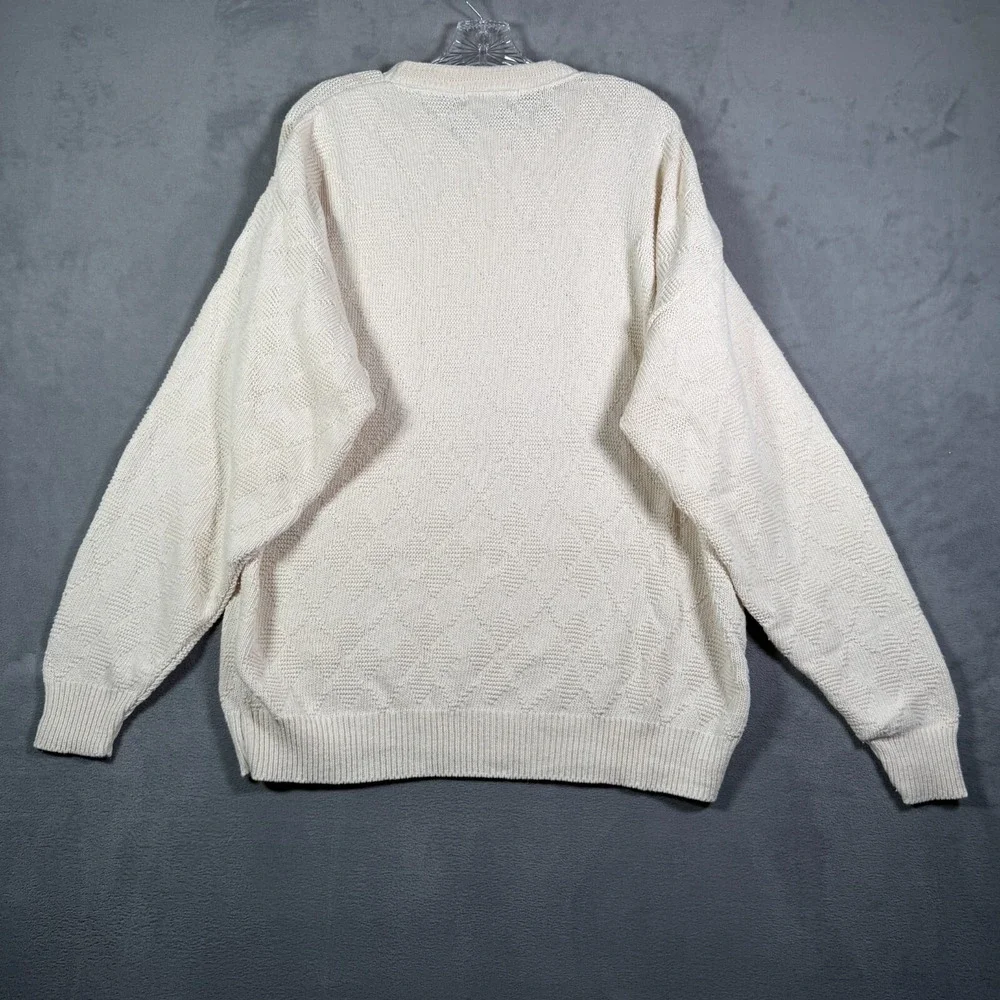 Linksport Sweater‎ Mens L Ivory 3D Geometric Oversized Chunky Golf Fisherman NEW